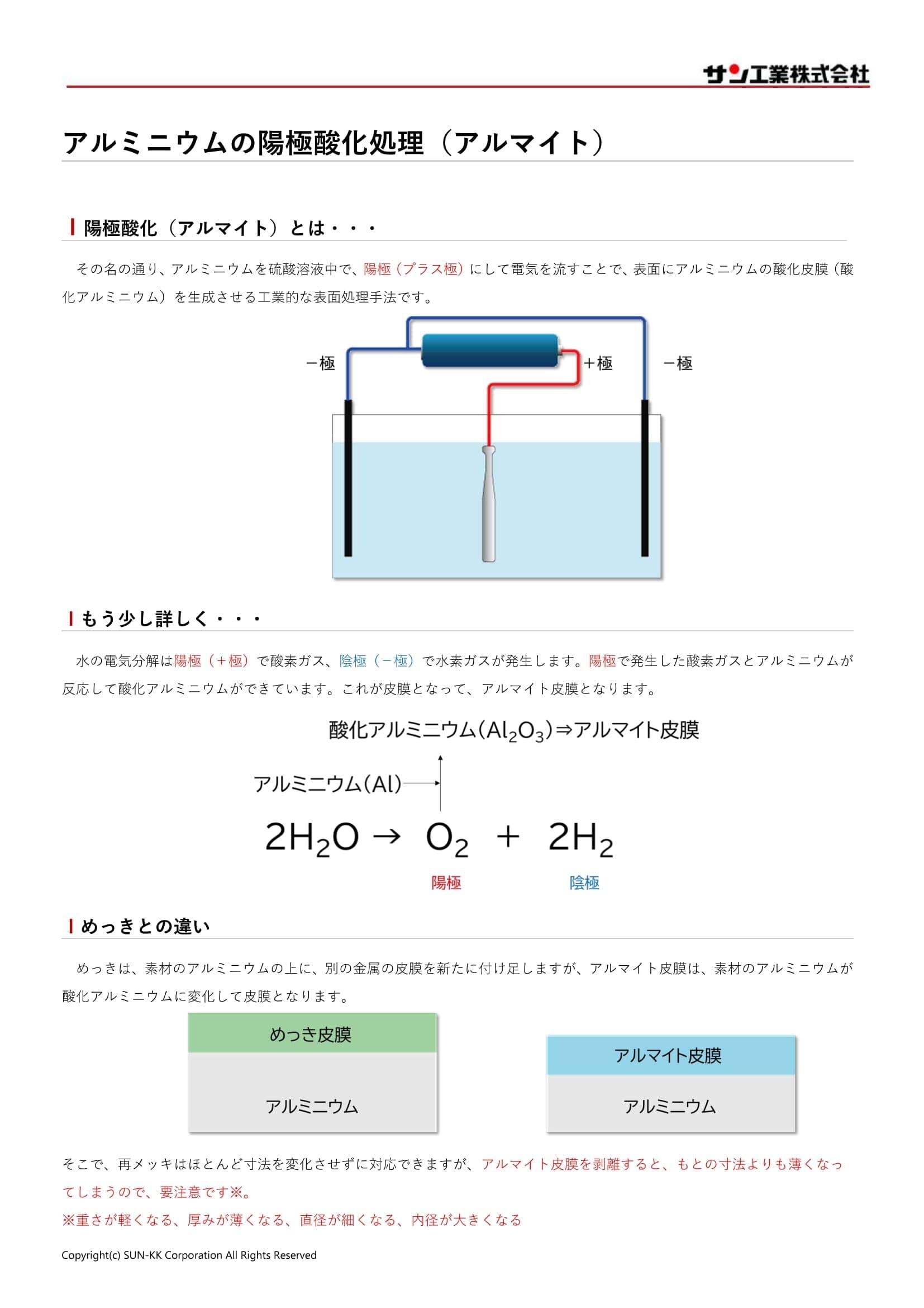 アルミニウムの陽極酸化処理（アルマイト）